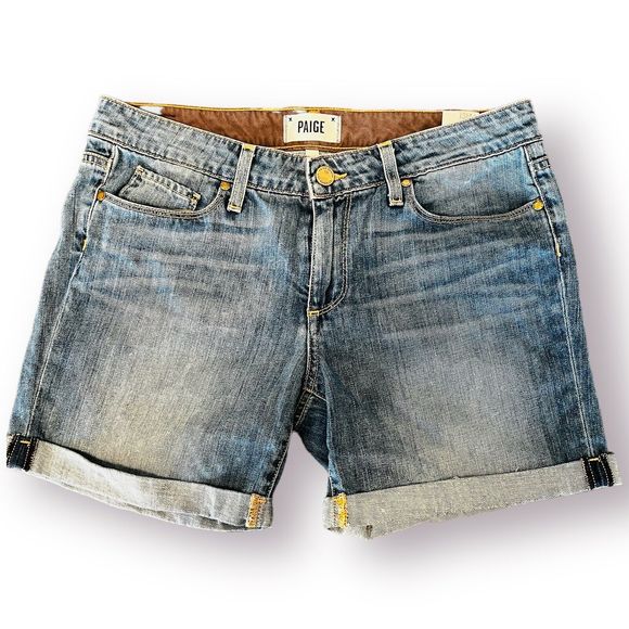 Paige Pants - Paige Medium Washed Cuffed Denim Blue Jean Shorts 27 5” Inseam 100% Cotton